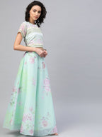Ahalyaa Women Mint Green Oraganza Printed Lehenga Choli | Grocsy