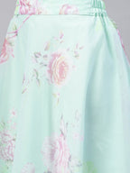 Ahalyaa Women Mint Green Oraganza Printed Lehenga Choli | Grocsy