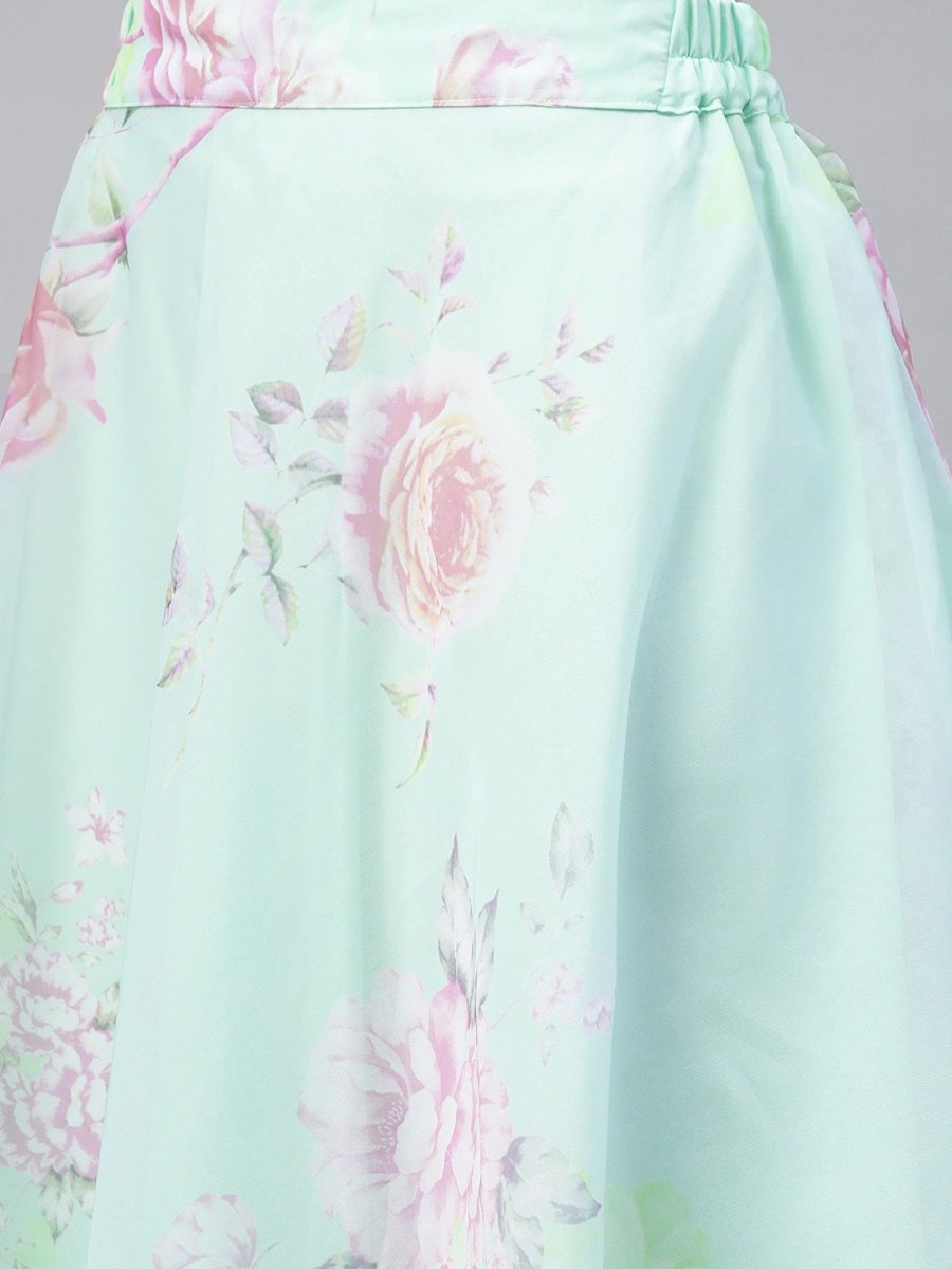 Ahalyaa Women Mint Green Oraganza Printed Lehenga Choli | Grocsy
