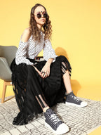 Ahalyaa Women White & Black Printed Top & Skirt | Grocsy