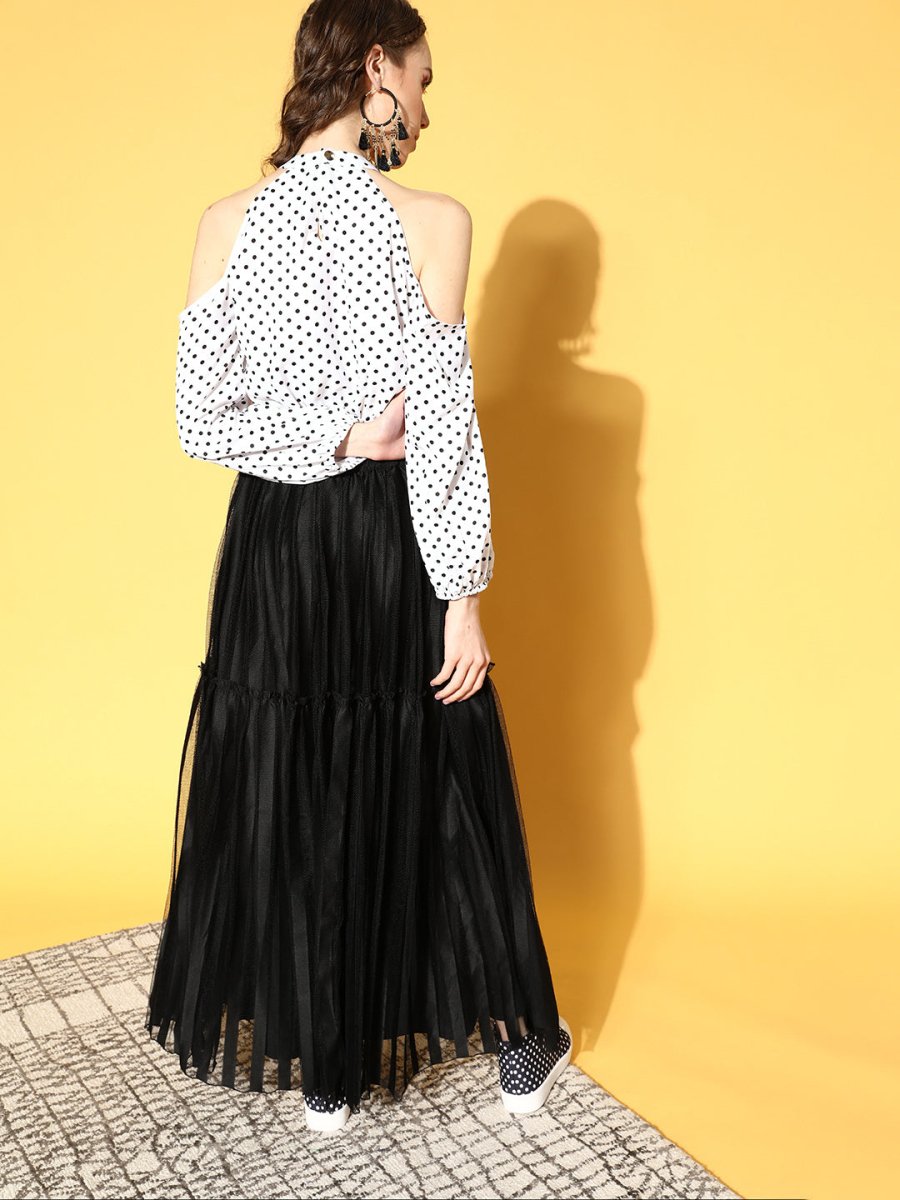 Ahalyaa Women White & Black Printed Top & Skirt | Grocsy