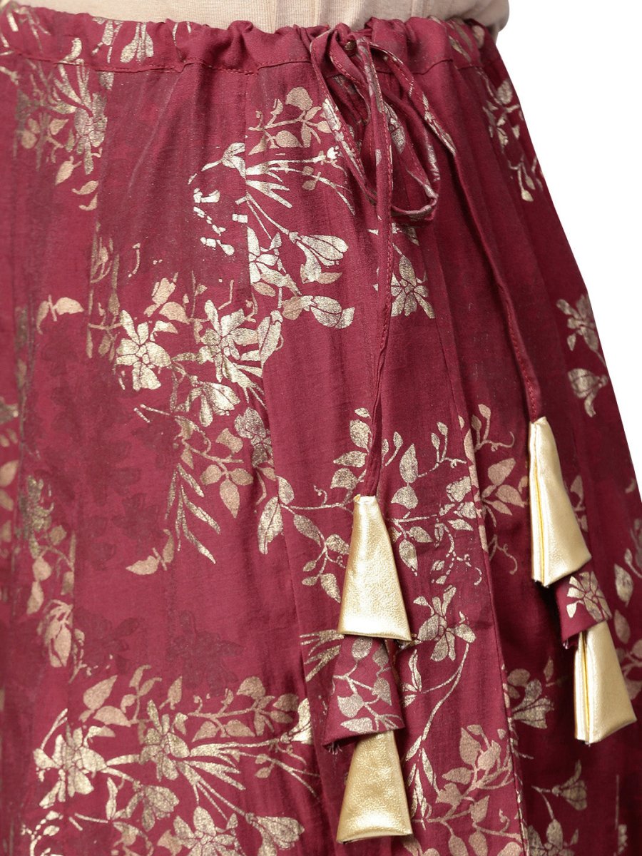 Ahalyaa Indowestern Beige & Maroon Shirt With Skirt Set | Grocsy