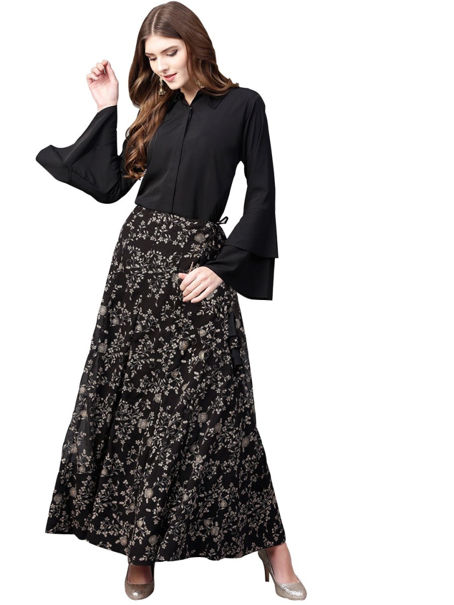 Ahalyaa Indowestern Black Shirt With Skirt Set | Grocsy