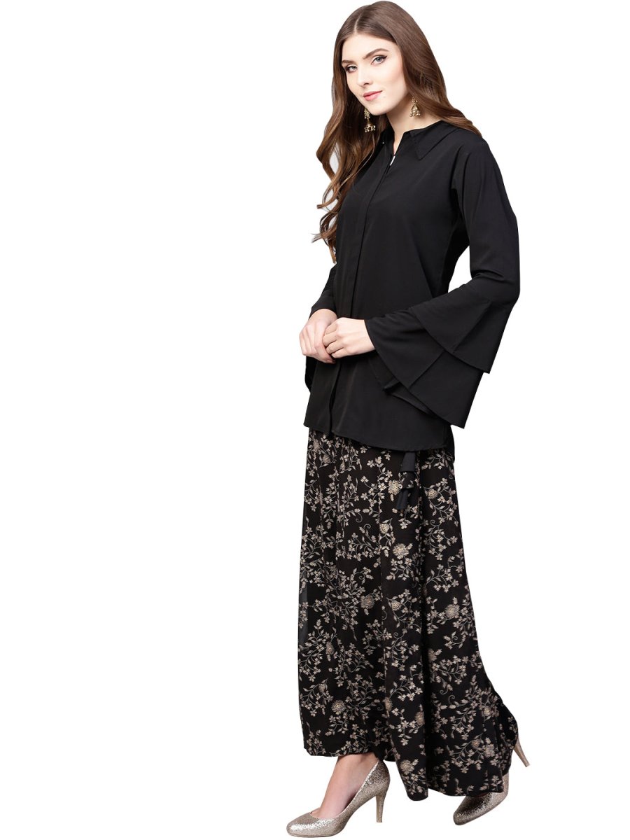 Ahalyaa Indowestern Black Shirt With Skirt Set | Grocsy