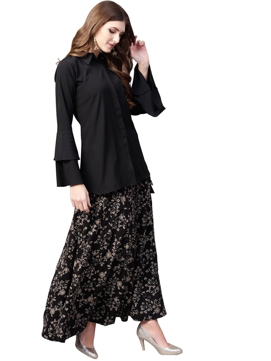 Ahalyaa Indowestern Black Shirt With Skirt Set | Grocsy