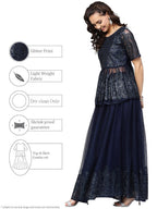 Ahalyaa Navy Blue Peplum Net Indowestern Set | Grocsy