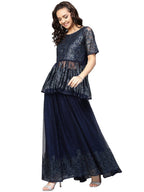 Ahalyaa Navy Blue Peplum Net Indowestern Set | Grocsy