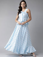 Ahalyaa Women Blue & White Checked Peplum Top with Skirt | Grocsy