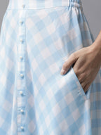 Ahalyaa Women Blue & White Checked Peplum Top with Skirt | Grocsy