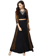 Ahalyaa Black Golden Straight Crepe & Georgette Kurta Set | Grocsy