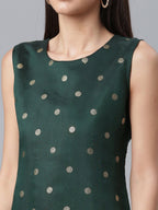 Ahalyaa Chanderi Dark Green Foil Gold Printed Kurti | Grocsy