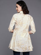 Ahalyaa Floral Printed Shirt Collar Cotton Tunic With Lace Inserts Detail | Grocsy