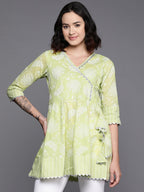 Ahalyaa Floral Printed Cotton Tunic With Lace Inserts Detail | Grocsy
