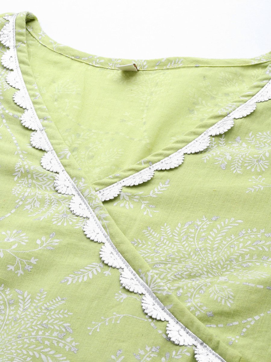 Ahalyaa Floral Printed Cotton Tunic With Lace Inserts Detail | Grocsy