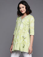 Ahalyaa Floral Printed Cotton Tunic With Lace Inserts Detail | Grocsy