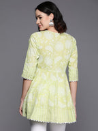 Ahalyaa Floral Printed Cotton Tunic With Lace Inserts Detail | Grocsy