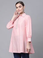 Ahalyaa Women Baby Pink Pure Cotton Printed Tunic | Grocsy