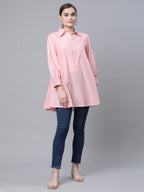 Ahalyaa Women Baby Pink Pure Cotton Printed Tunic | Grocsy