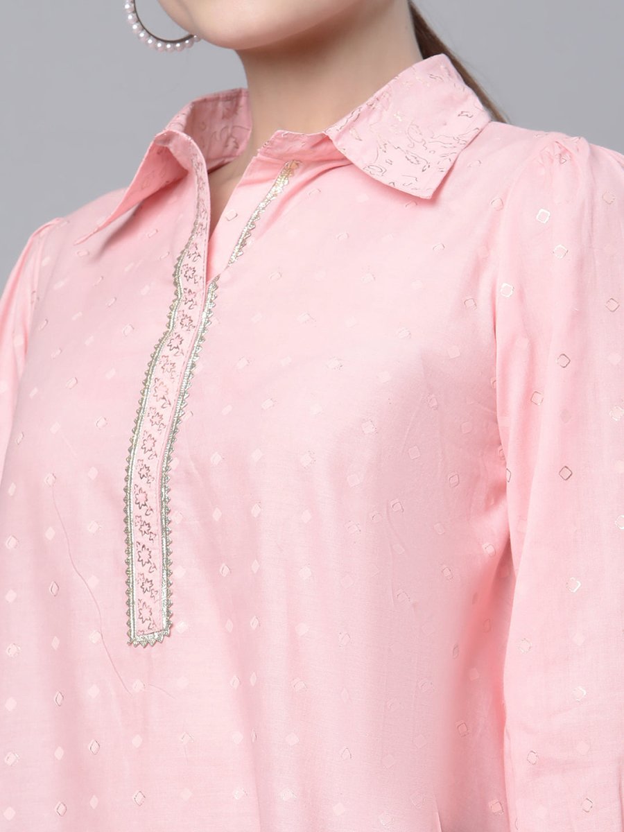 Ahalyaa Women Baby Pink Pure Cotton Printed Tunic | Grocsy