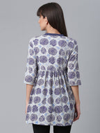 Ahalyaa Women Blue & Off-White Printed Angrakha Beautiful Tunic | Grocsy