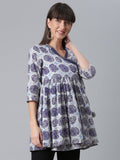 Ahalyaa Women Blue & Off-White Printed Angrakha Beautiful Tunic | Grocsy