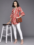 Ahalyaa Floral Printed Bell Sleeves Tunic With Lace Inserts | Grocsy