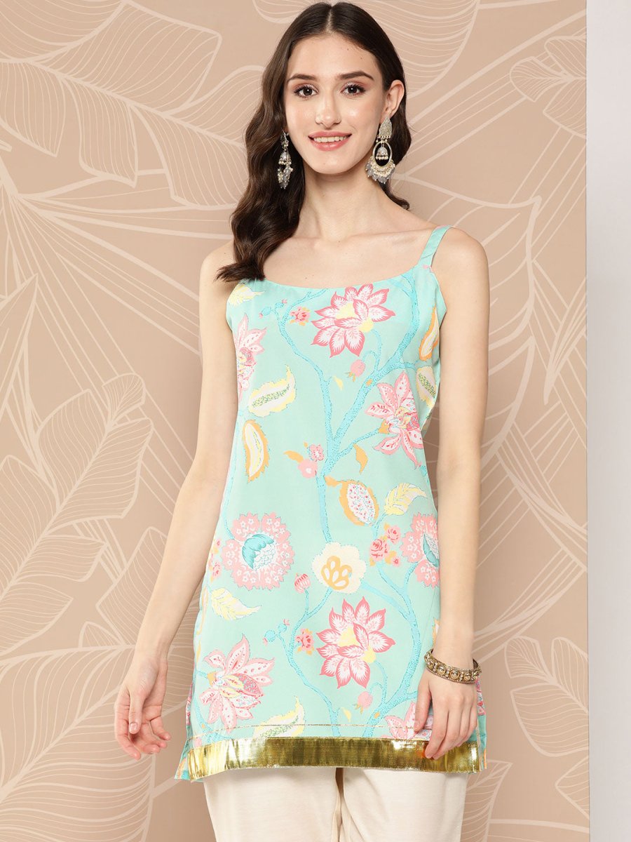 Ahalyaa Floral Print Embellished Tunic | Grocsy