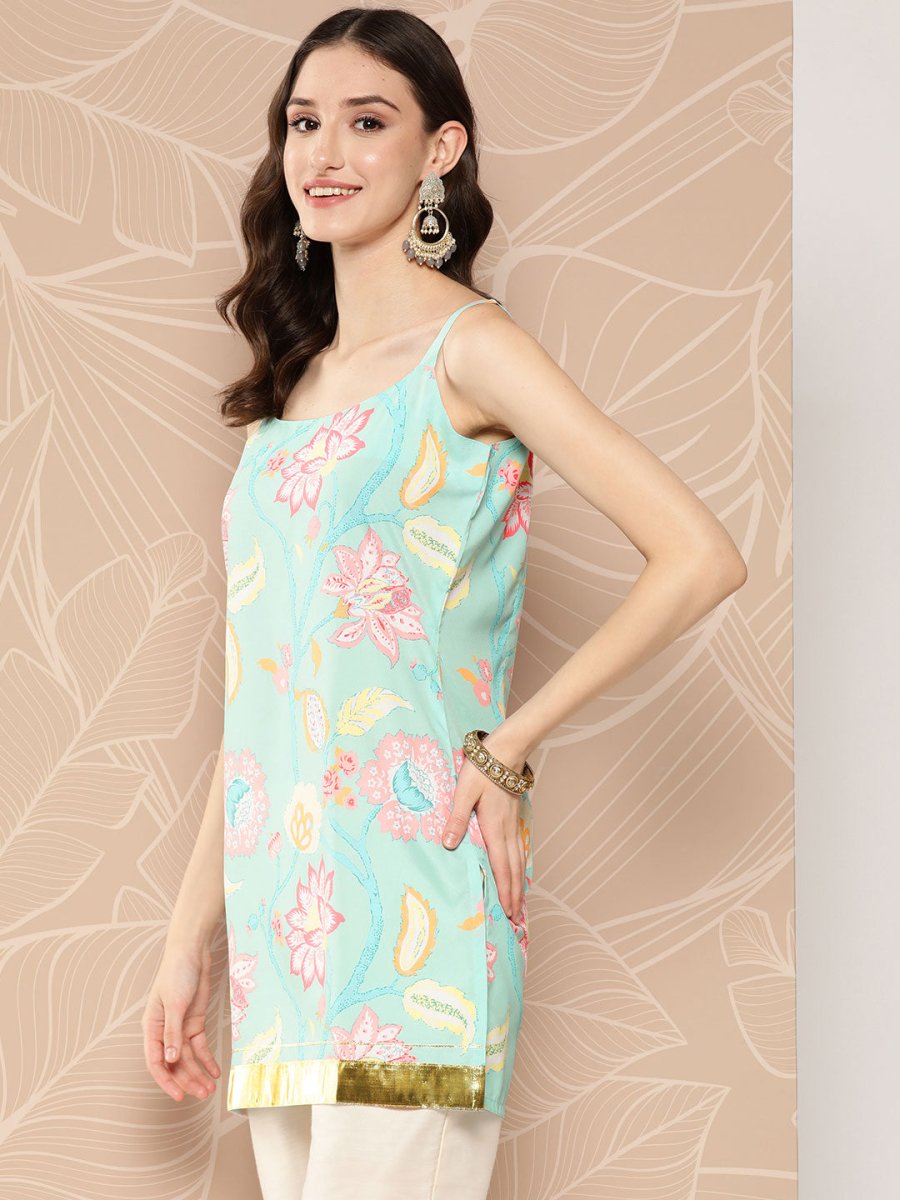 Ahalyaa Floral Print Embellished Tunic | Grocsy