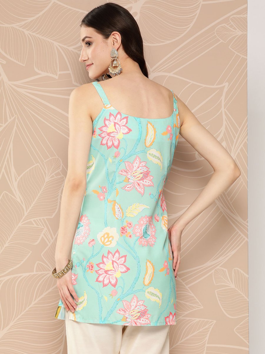 Ahalyaa Floral Print Embellished Tunic | Grocsy