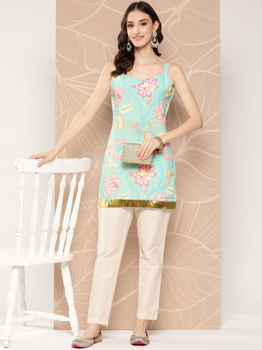 Ahalyaa Floral Print Embellished Tunic | Grocsy