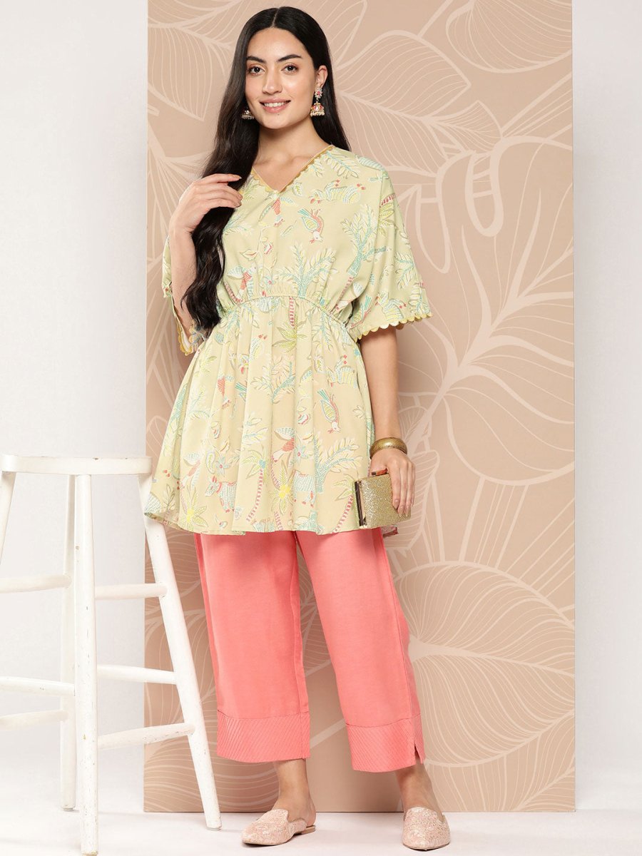 Ahalyaa Gathered Conversational Printed Tunic | Grocsy