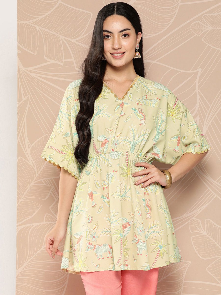 Ahalyaa Gathered Conversational Printed Tunic | Grocsy