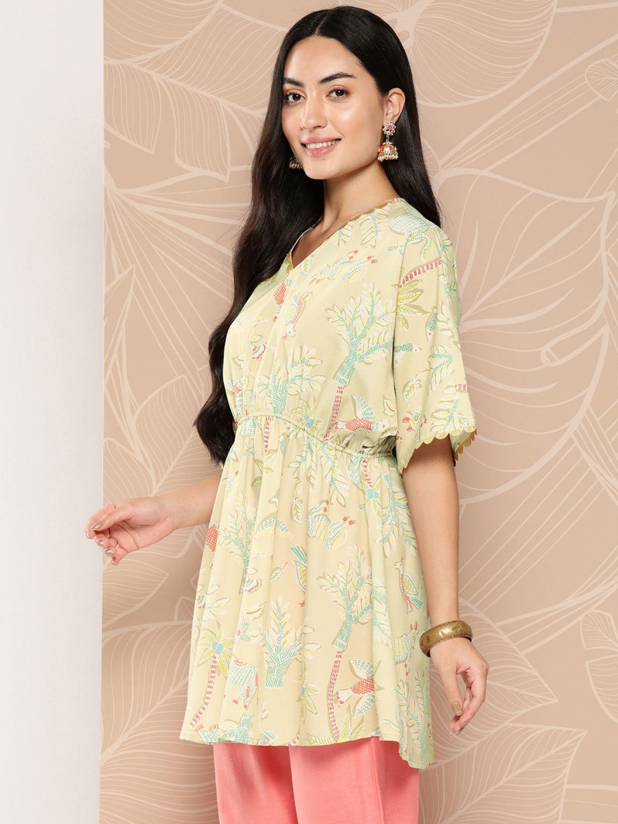 Ahalyaa Gathered Conversational Printed Tunic | Grocsy