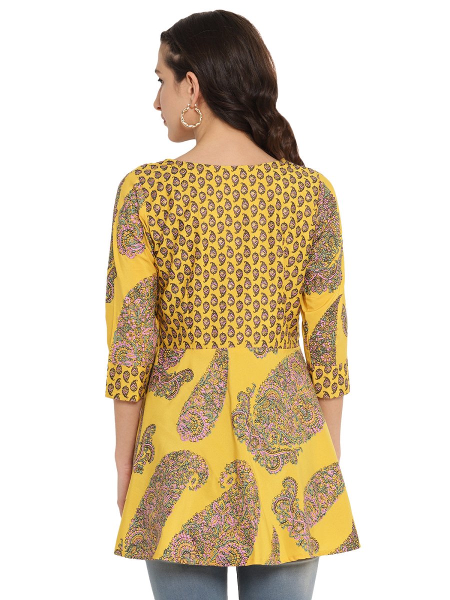 Ahalyaa Mustard Printed Layerd Tunic | Grocsy
