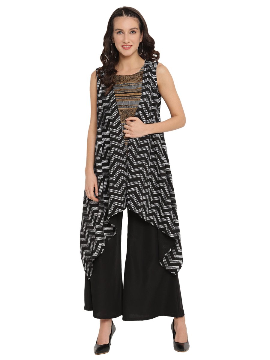 Ahalyaa Black Tunic With Attached Shrug | Grocsy