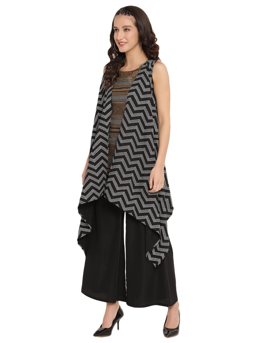 Ahalyaa Black Tunic With Attached Shrug | Grocsy