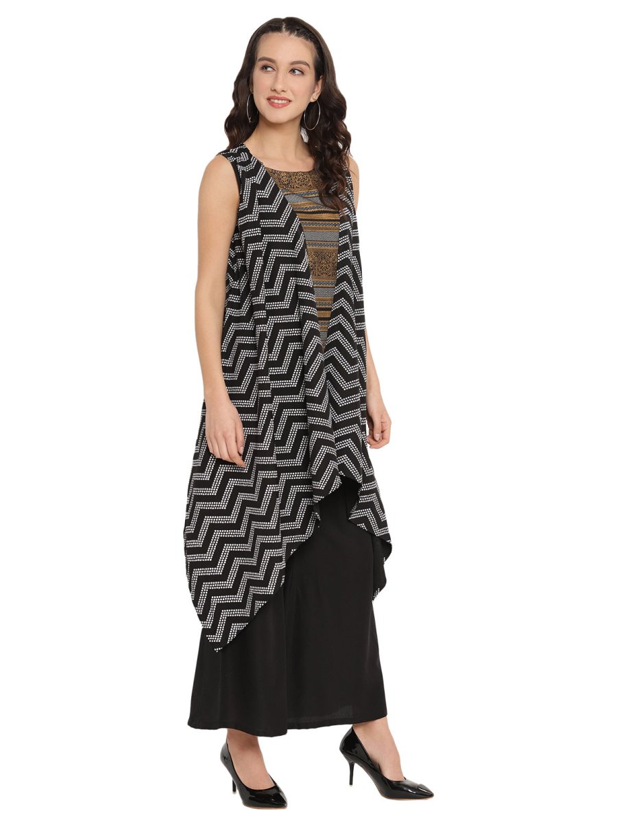 Ahalyaa Black Tunic With Attached Shrug | Grocsy