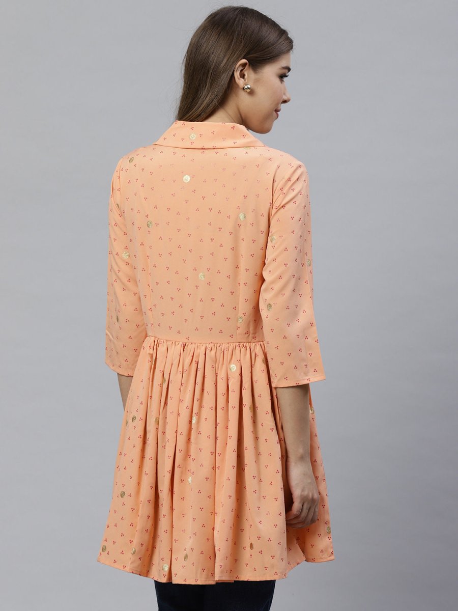 Ahalyaa Women Peach-Coloured & Red Printed Tunic | Grocsy