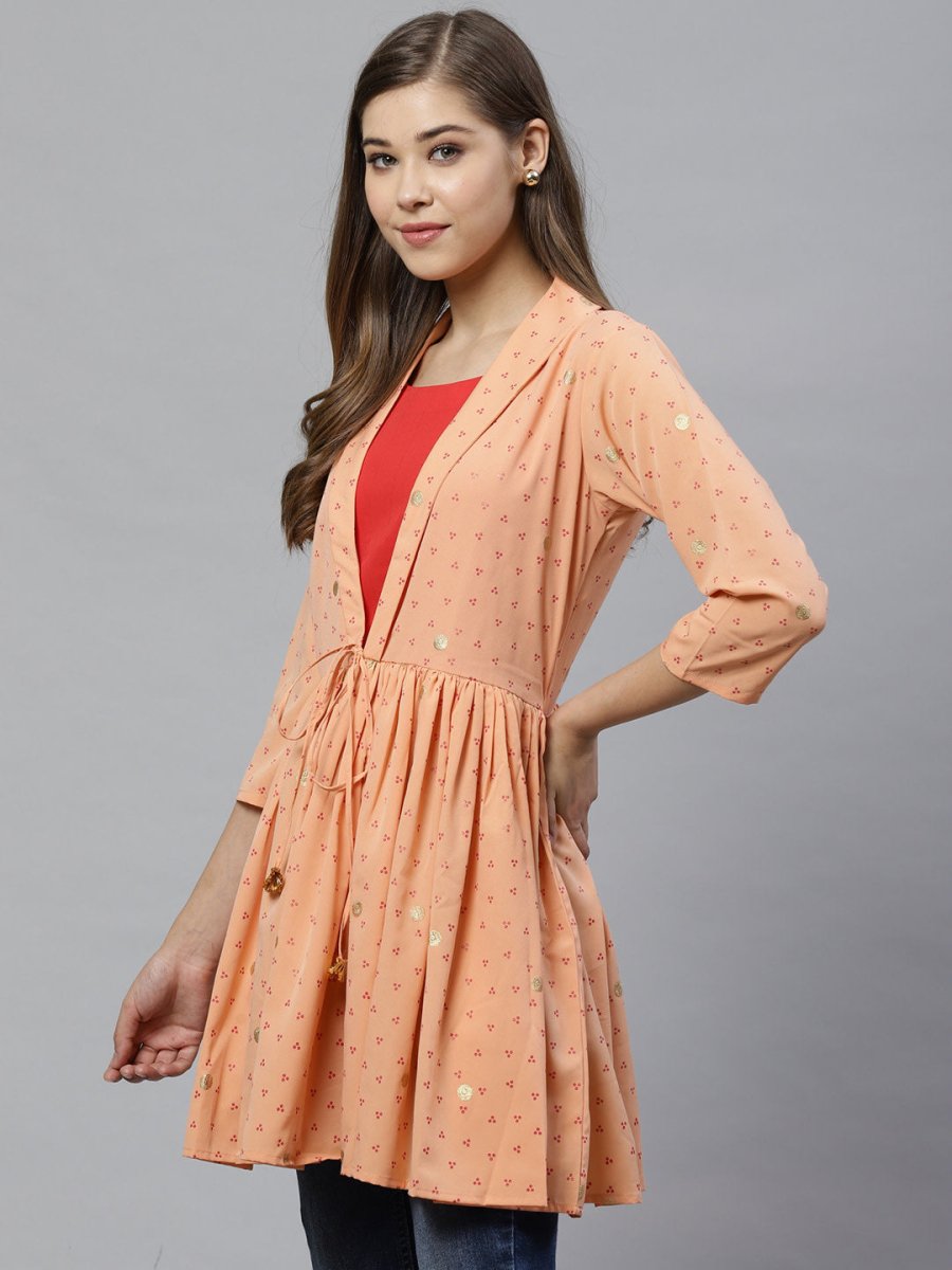 Ahalyaa Women Peach-Coloured & Red Printed Tunic | Grocsy