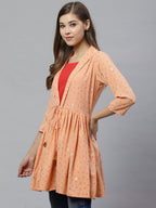 Ahalyaa Women Peach-Coloured & Red Printed Tunic | Grocsy