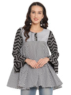 Ahalyaa Printed Flared Black Tunic | Grocsy
