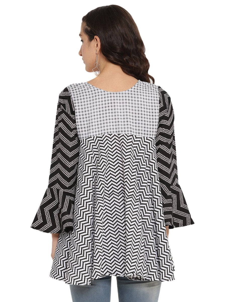 Ahalyaa Printed Flared Black Tunic | Grocsy