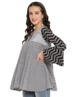 Ahalyaa Printed Flared Black Tunic | Grocsy