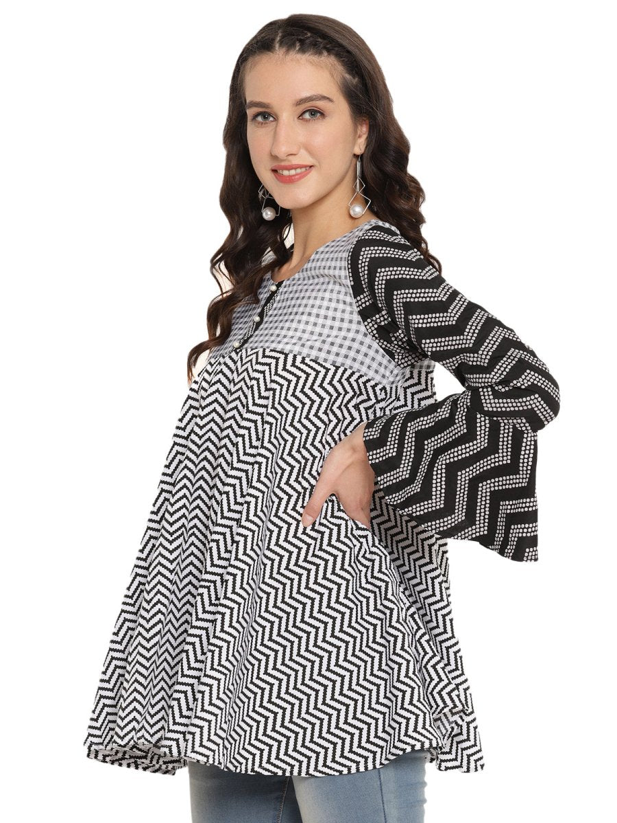 Ahalyaa Printed Flared Black Tunic | Grocsy
