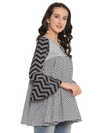 Ahalyaa Printed Flared Black Tunic | Grocsy