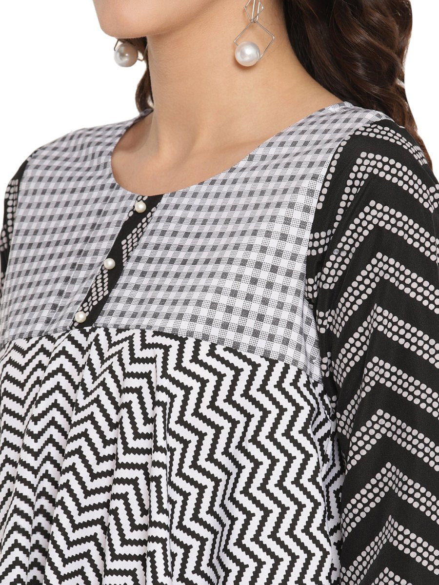 Ahalyaa Printed Flared Black Tunic | Grocsy