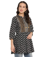 Ahalyaa Stripes Printed Black Tunic | Grocsy