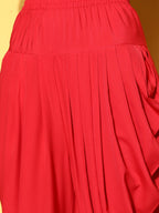 Ahalyaa Women Red Pleated Gotta Patti Kurti with Dhoti Pants | Grocsy