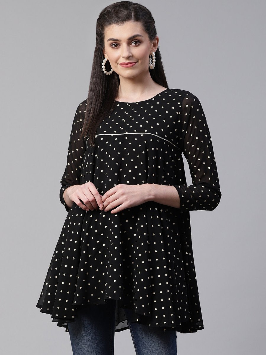 Ahalyaa Black Polka Dot Fancy Printed Tunic | Grocsy