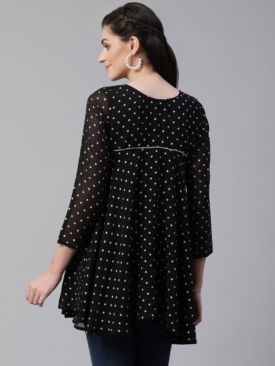 Ahalyaa Black Polka Dot Fancy Printed Tunic | Grocsy